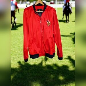 US Polo Assn. Men's XL Red Satin Jacket with Embroidered Logo